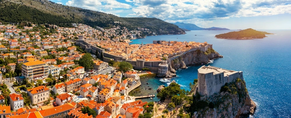 City of Dubrovnik with bright blue seas.