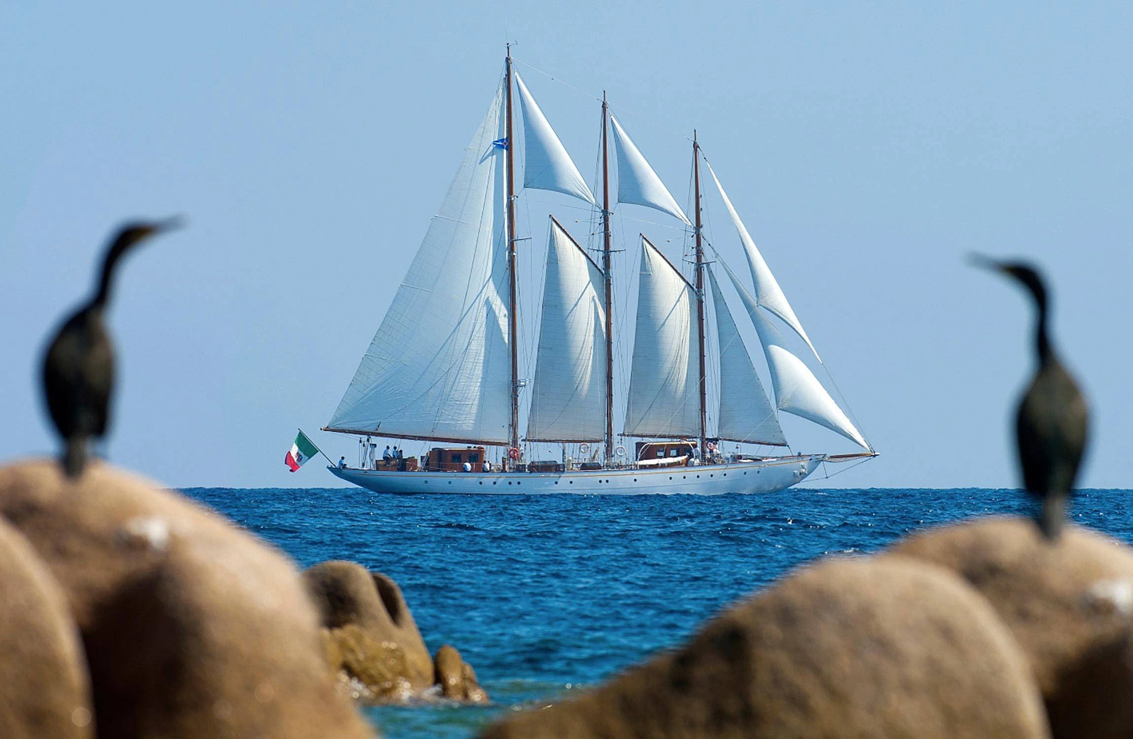 The Sailing yacht Croce Del Sud cruising on the deep blue seas.