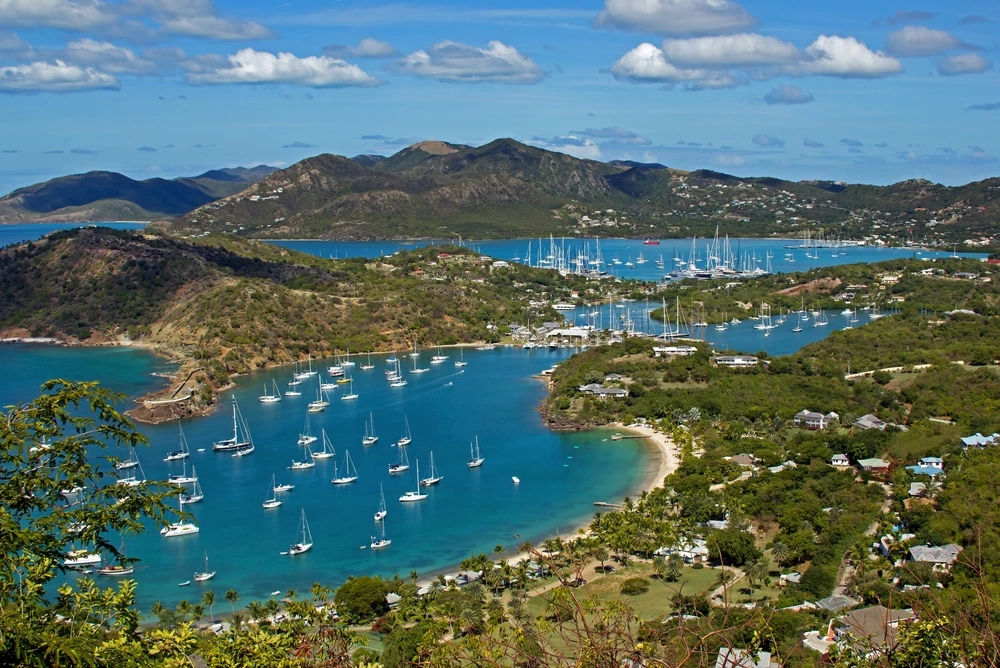 Antigua's harbour with all the yachts in the water ready for the regatta.