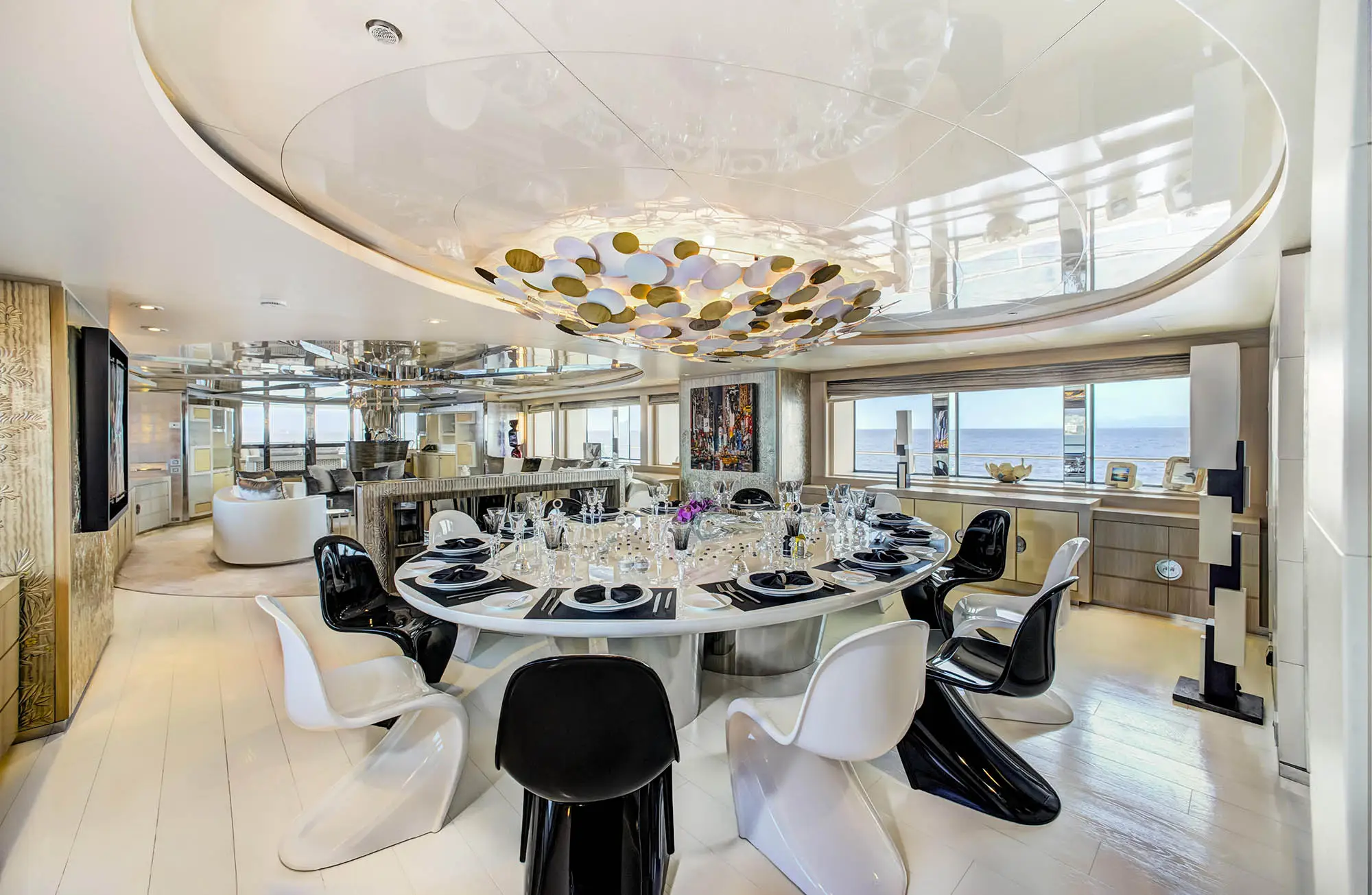 Interior luxury dining room of the superyacht Light Holic.