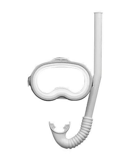 Googles and tube snorkel on a blank background.