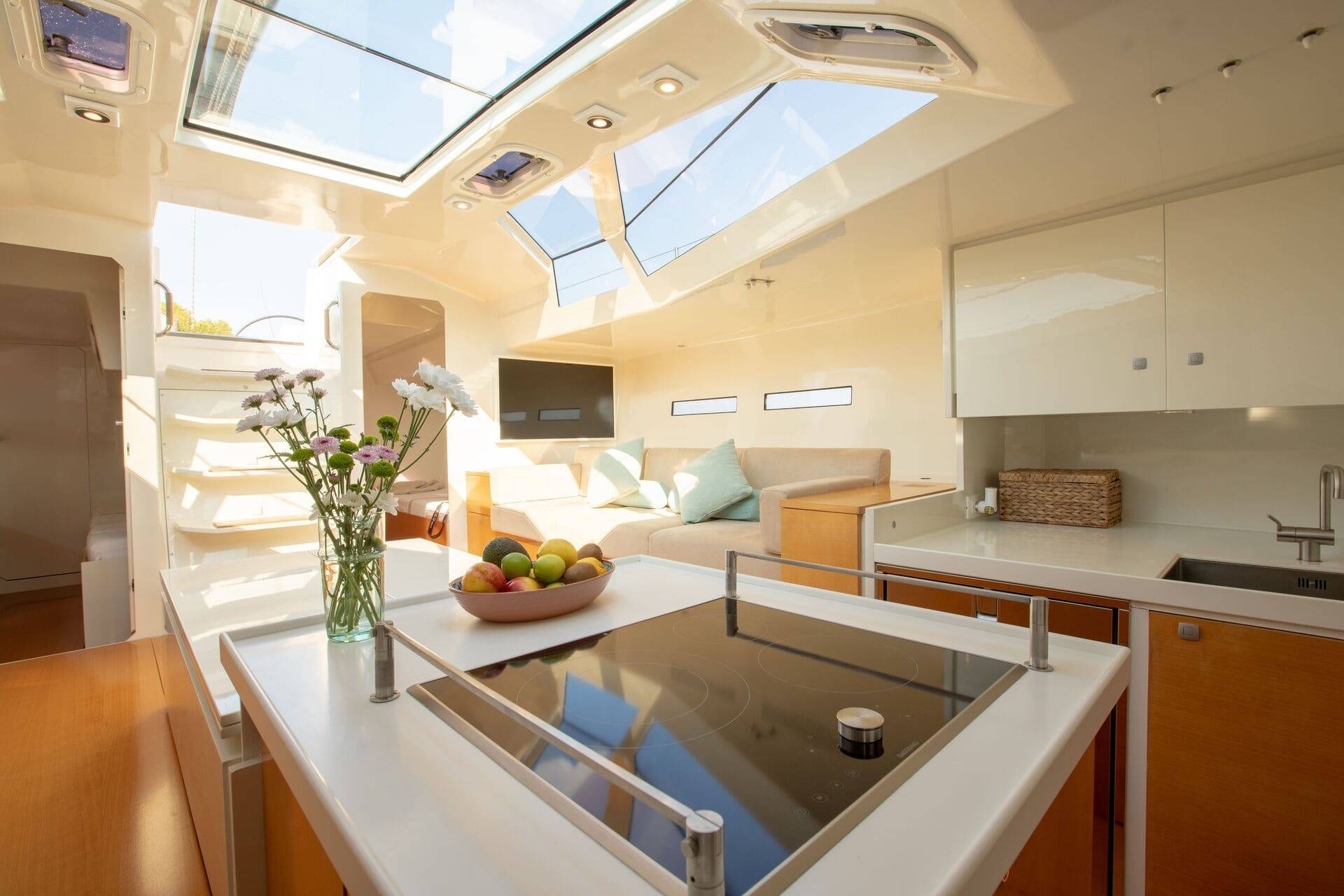 Sailing Yacht Miyabi. Salon and galley